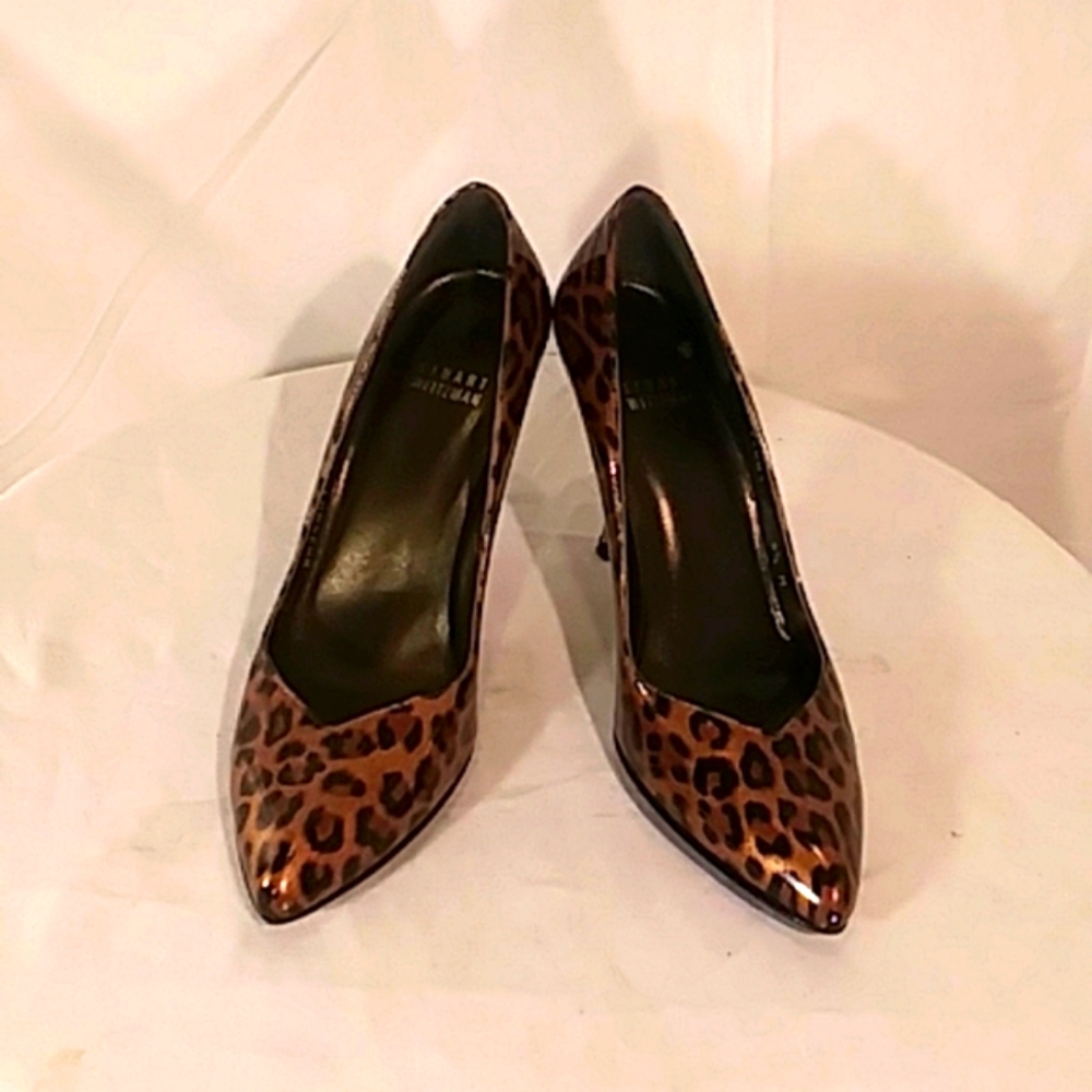 Like New Stuart Weitzman Leopard Print Patent Heels Size 7